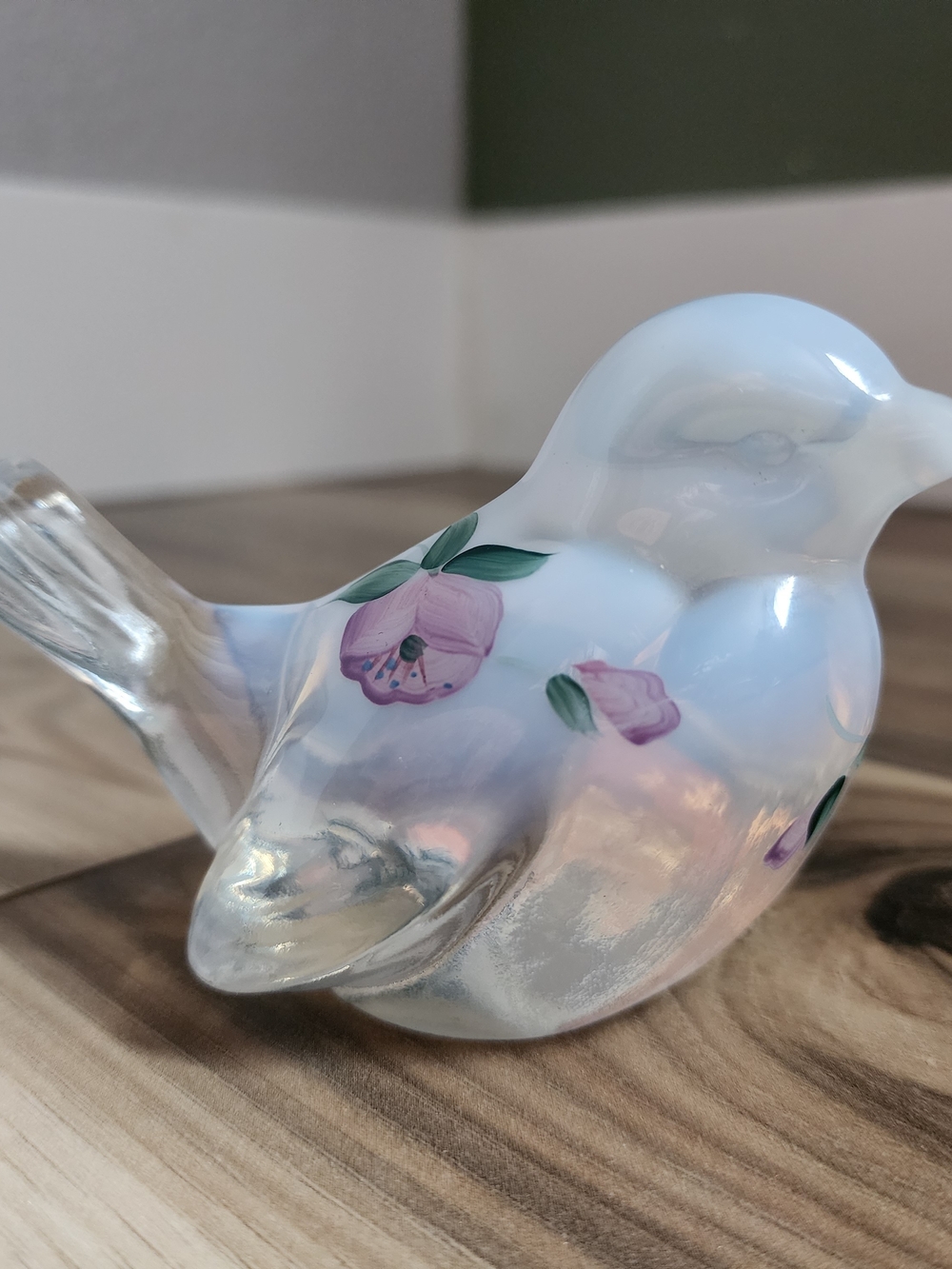 Vintage 1970s Fenton Art Glass Bird Hand Painted Signed A. Miller Floral